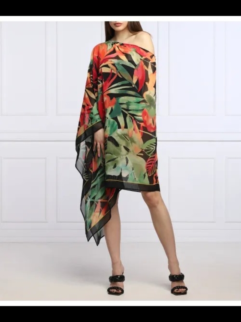 Lauren Ralph Lauren Sheer Floral Poncho Scarf Swim Cover Up in Green Red & Black